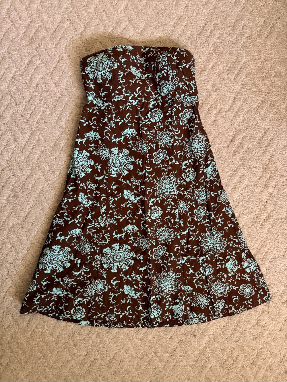GAP Strapless Brown Dress with Aqua Floral Print